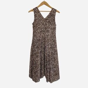 T. Tahari Leopard Print V-Neck Sleeveless Midi Dress Small